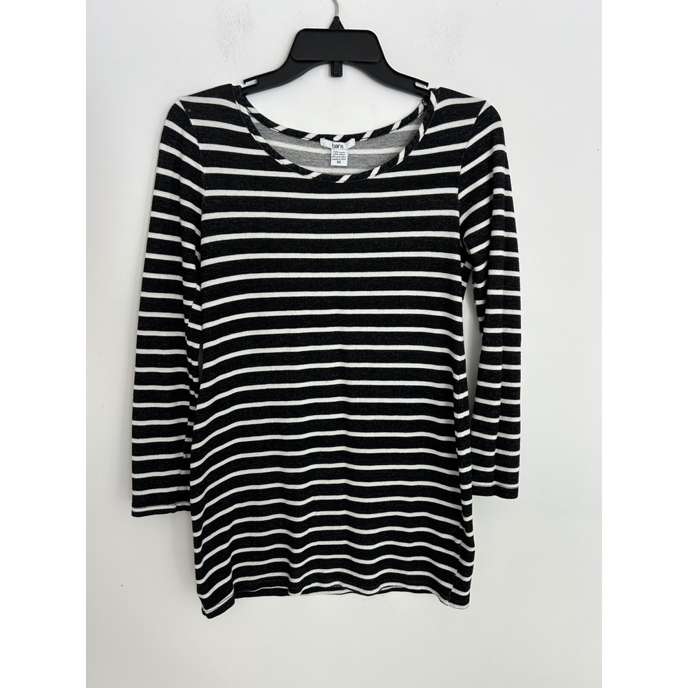 Bar IIIโ Womens Black White Striped Long Sleeve Scoop Neck Mini Dress XS